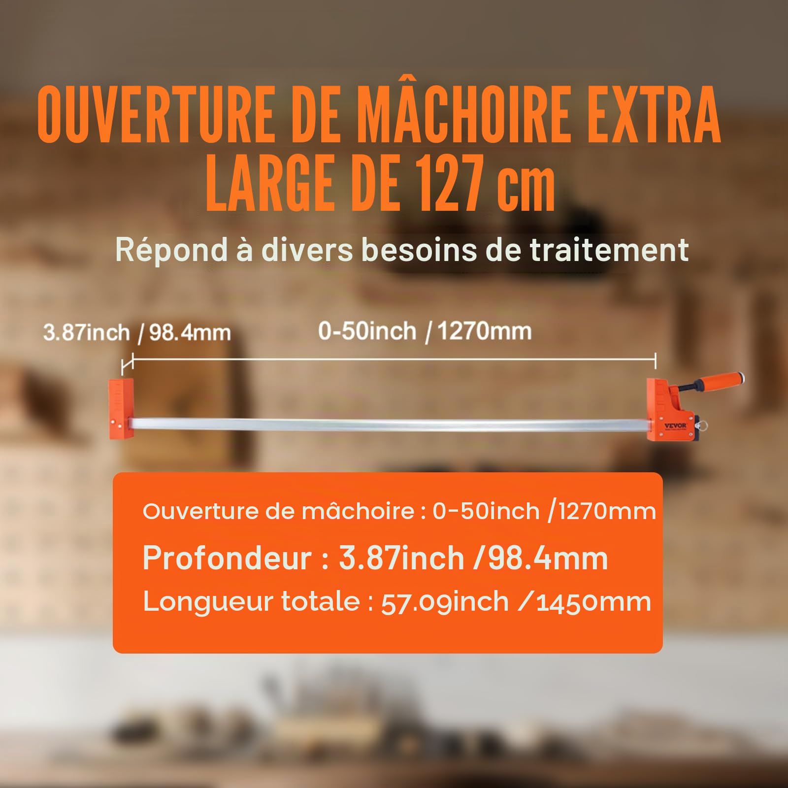 VEVOR Jeu de 2 Serre-Joints à Libération Rapide 145 cm, Serrage Parallèle, avec Limite de Charge 499 kg, Pression Uniforme, en Plastique et Acier au Carbone, pour Charpentier Menuisier Métallurgie