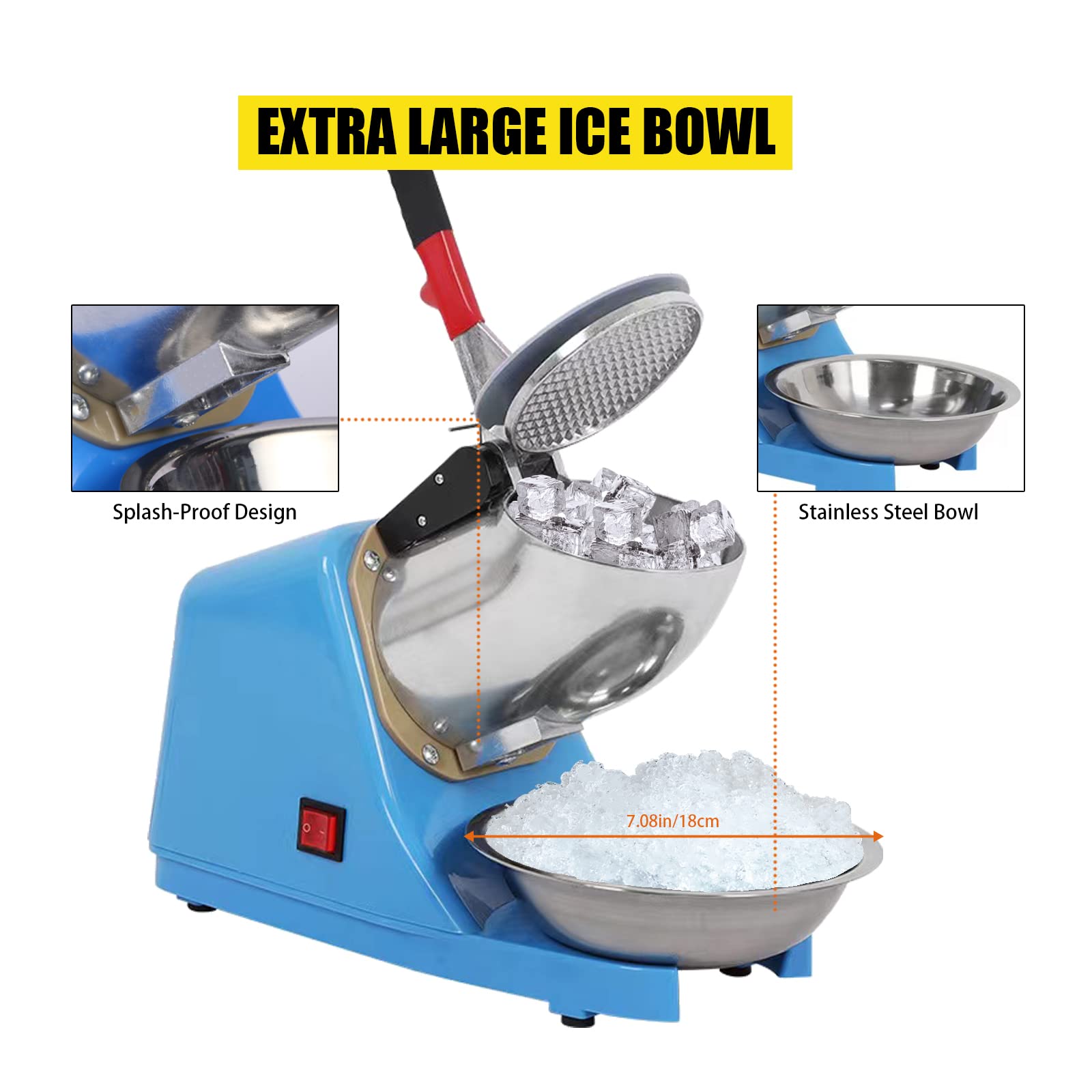 Trituradora de hielo eléctrica de 110 V, máquina portátil de acero inoxidable de 4 cuchillas para hielo afeitada, máquina de hielo afeitado de 300 W 2200 rpm, máquina de hielo afeitado con 4