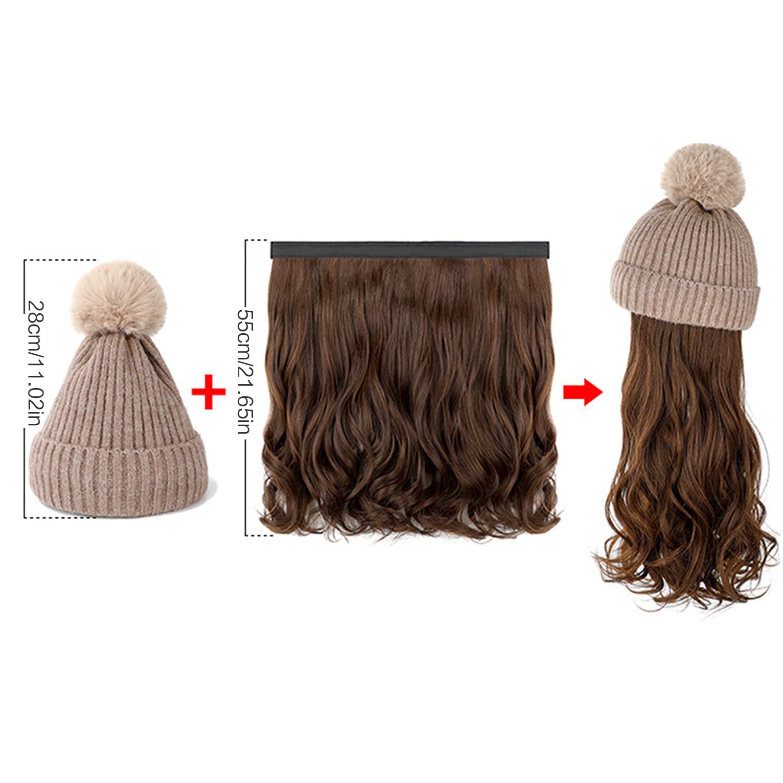 Mädchen Mützen Mit Haarverlängerungen Hübsch Gestrickt Buntes Haar Geschenk Für Halloween Lockige Haarverlängerungen 21 6 Zoll In Der Länge