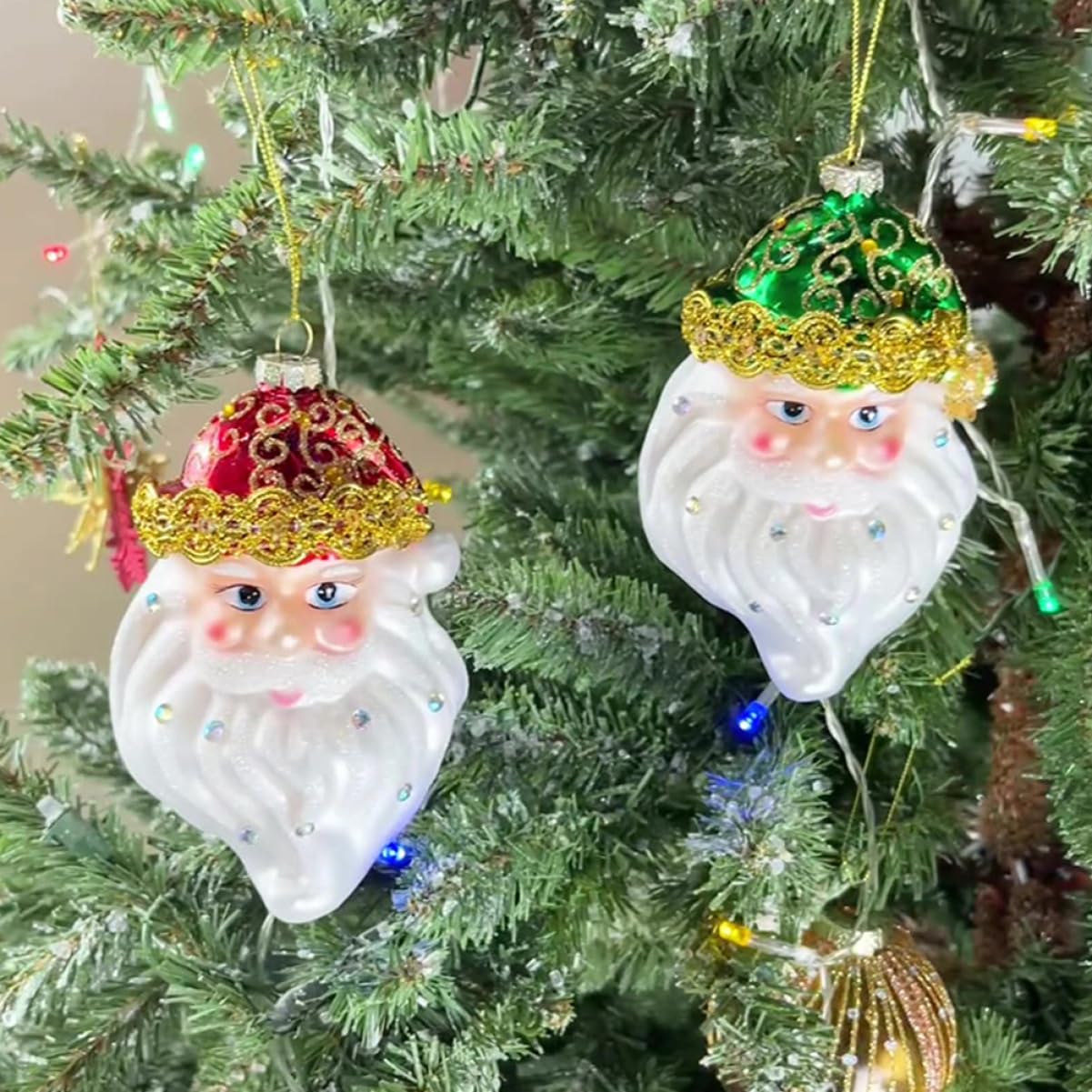 Decoración Navideña De Papá Noel 2 Colgantes Colgantes De Cristal Adornos Navideños