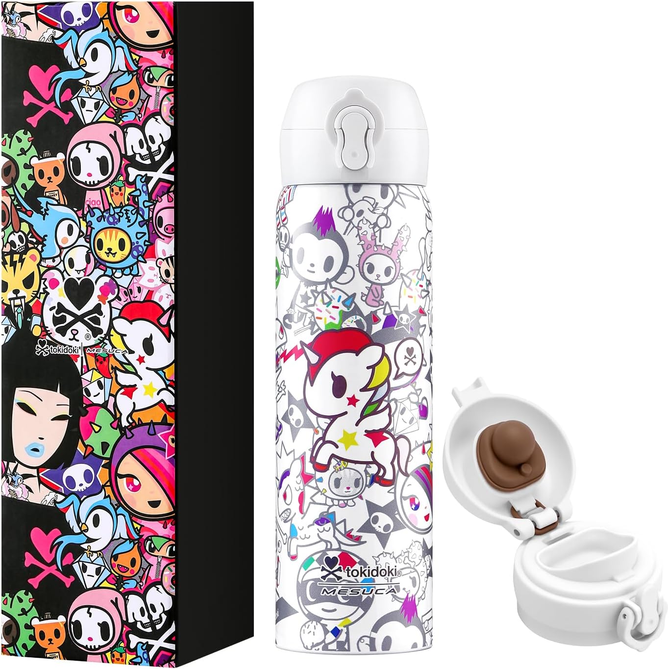 Tokidoki Unicorno insulated water bottle Stainless Steel Water Bottle 16oz Vacuum Sealed Thermal Cup with Leak Proof Flip Lid, Double Wall Tumbler for Hot & Cold Drinks, Unicorno Design
