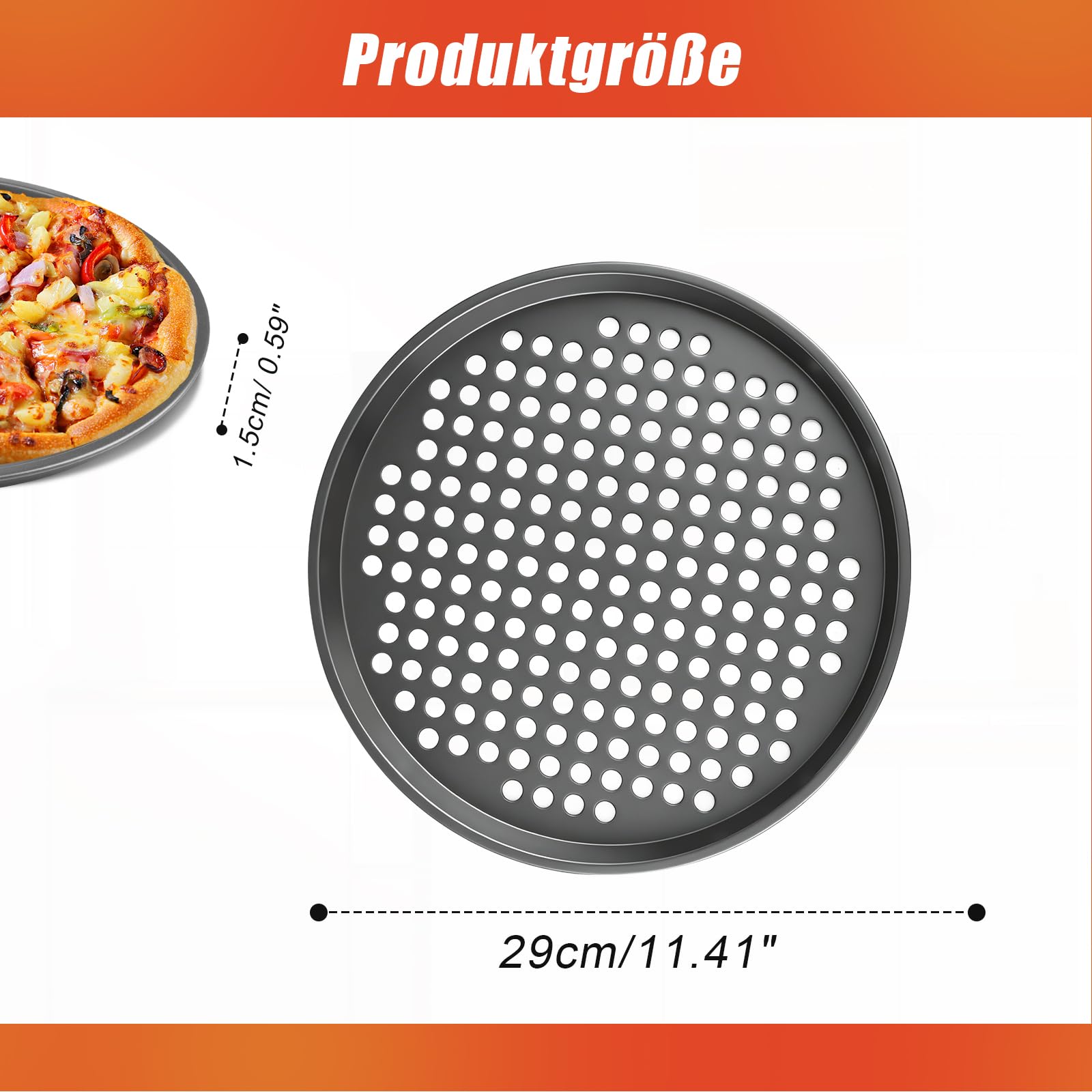 Lot de 4 plaques à pizza rondes perforées - Diamètre : 29 cm - Résistantes à la chaleur - Pour four à pizza et four jusqu'à 230 °C