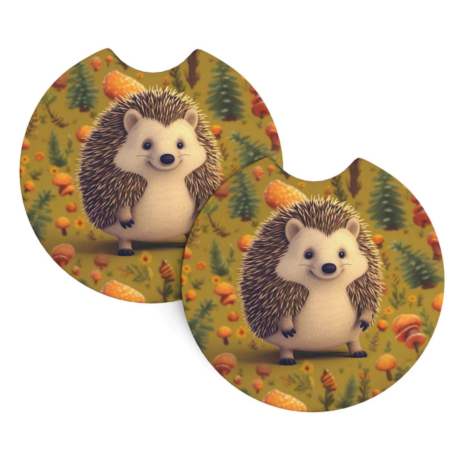 2PCS Car Coaster for Cup Holders Universal Auto Cup Mat Hedgehog Cup Coaster Pad 2.7" Waterproof Neoprene Non-Slip Cup Holder Coasters Car Interior Accessories for Women Men