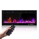 Electric Fireplace 50 Inch Wall Mount Insert Fireplaces Realsmart 1500W,Fit for 2 X 6 stub,Ultra-Thin Heater Ultra-Thin with 3 Heating Modes Timer 12 Adjustable Flame Colors Touch Remote Control