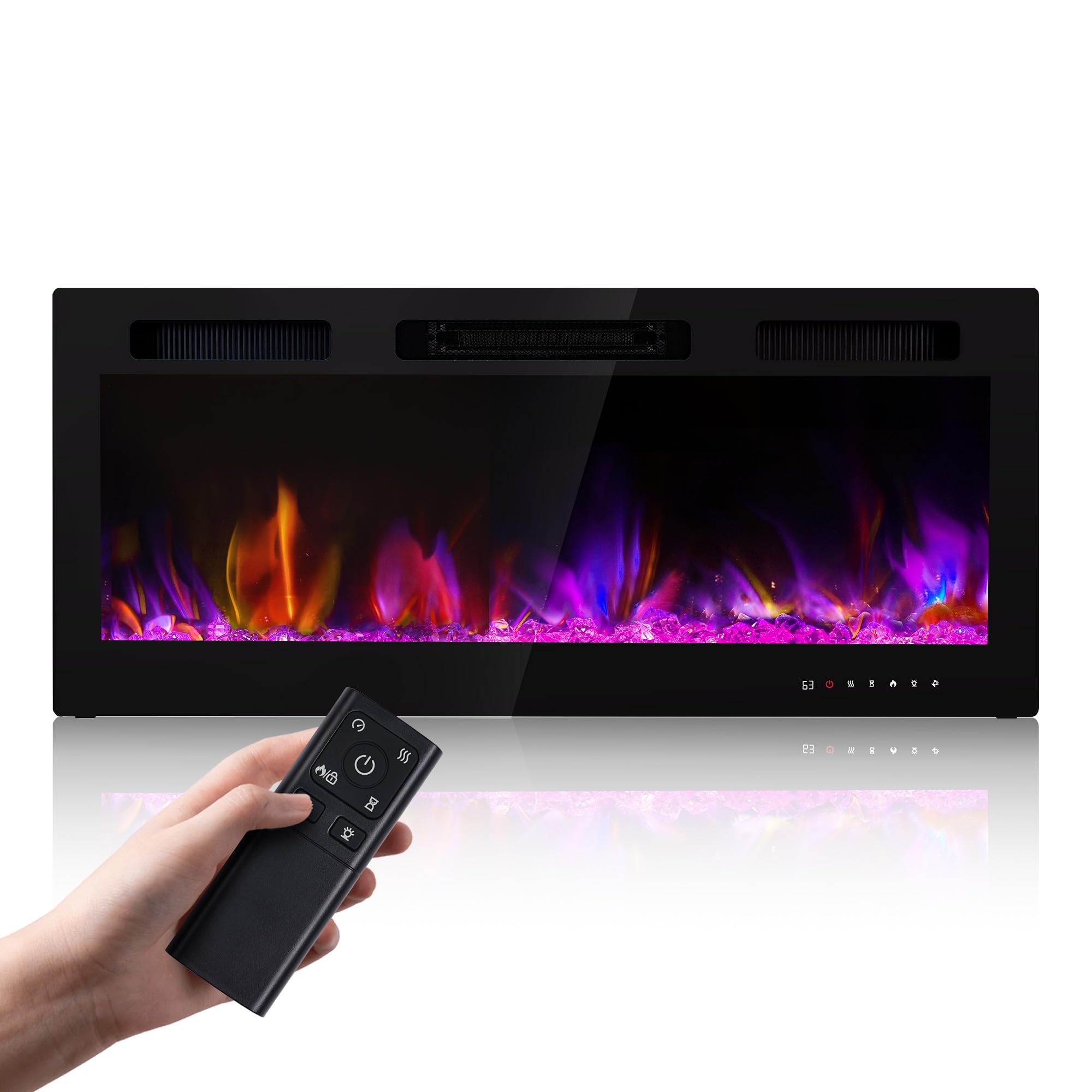 Electric Fireplace 50 Inch Wall Mount Insert Fireplaces Realsmart 1500W,Fit for 2 X 6 stub,Ultra-Thin Heater Ultra-Thin with 3 Heating Modes Timer 12