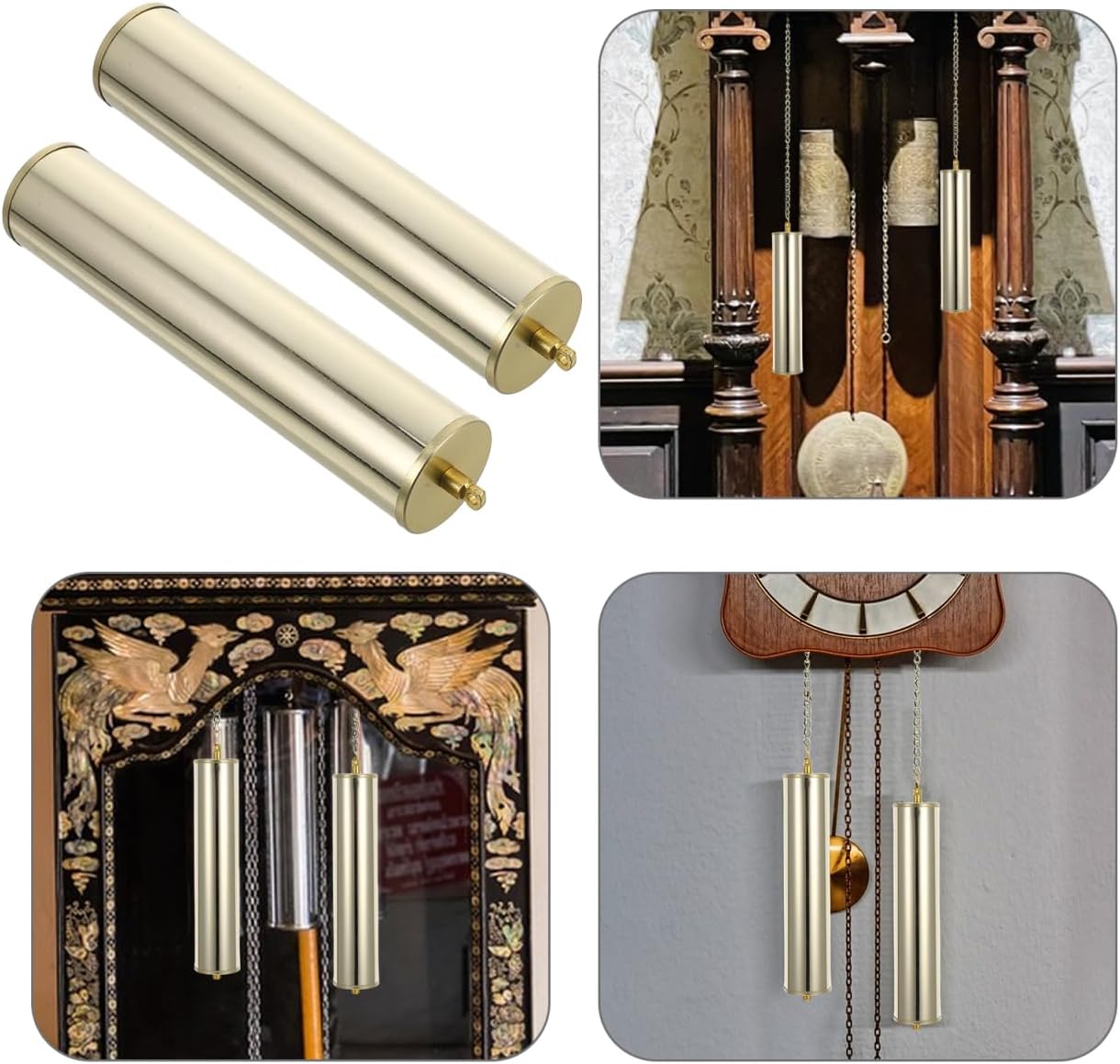 Grandfather Clock Decorative Hammer Replacement with Hollow Metal Chain Weight for Wall Clock Mechanism Parts DIY 8.46X1.57X1.57 Inches