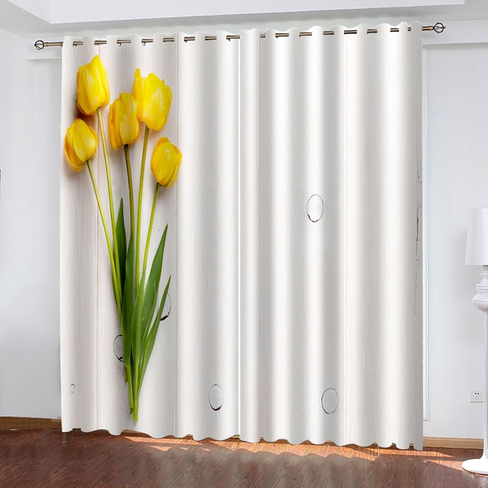 Cortinas de poliester vintage amarillas y verdes para salon luminoso