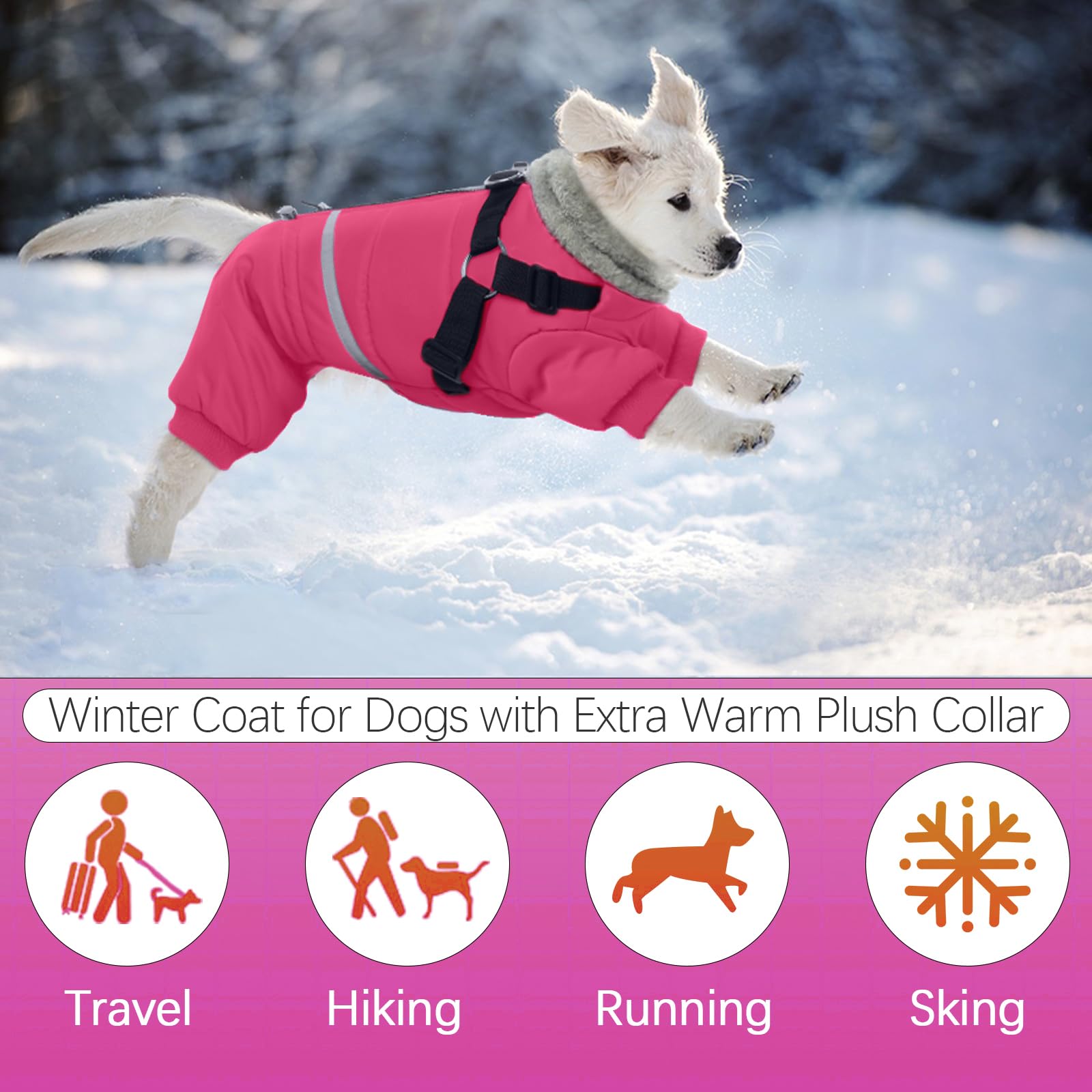 BRKURLEG Chaqueta de invierno para perros con arnés integrado, chaqueta de invierno para perros pequeños y medianos traje de nieve reflectante cortavientos para clima frío, abrigos de forro