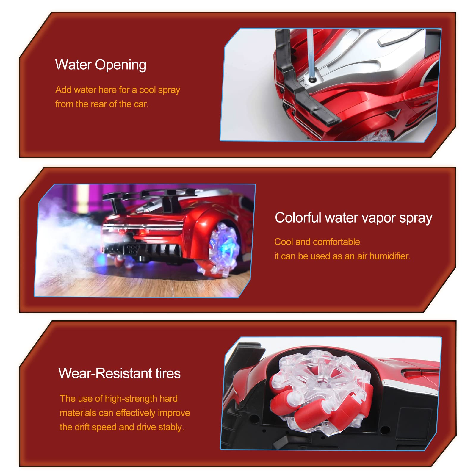 RC Drift Car Remote Control Car Fog Racer, 112 Scale 360°Rotating