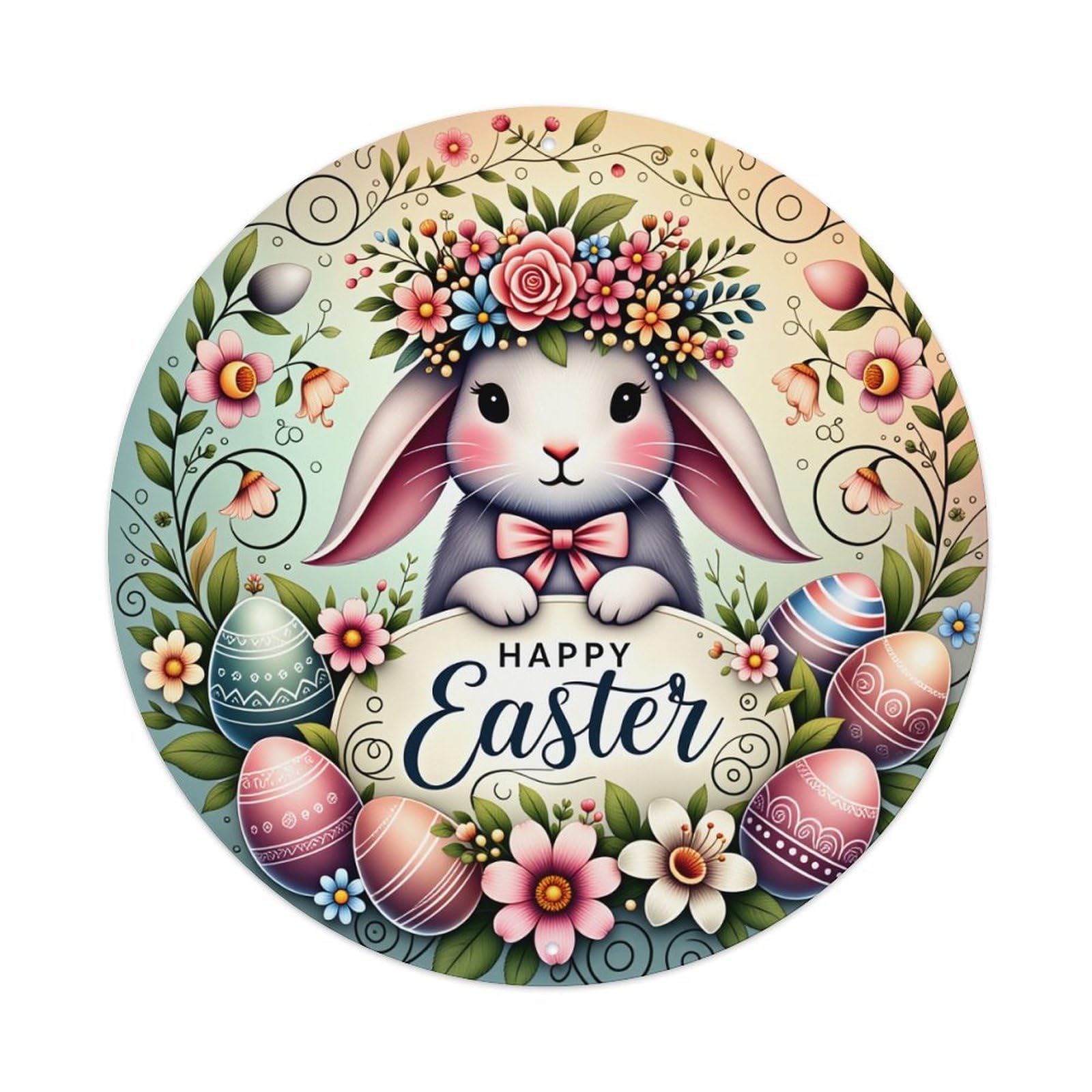 Easter Bunny Floral Eggs Pattern Metal Tin Sign Vintage Garden Bedroom Cafe Bar Man Cave Home Wall Decor Metal Poster 8x8 inches