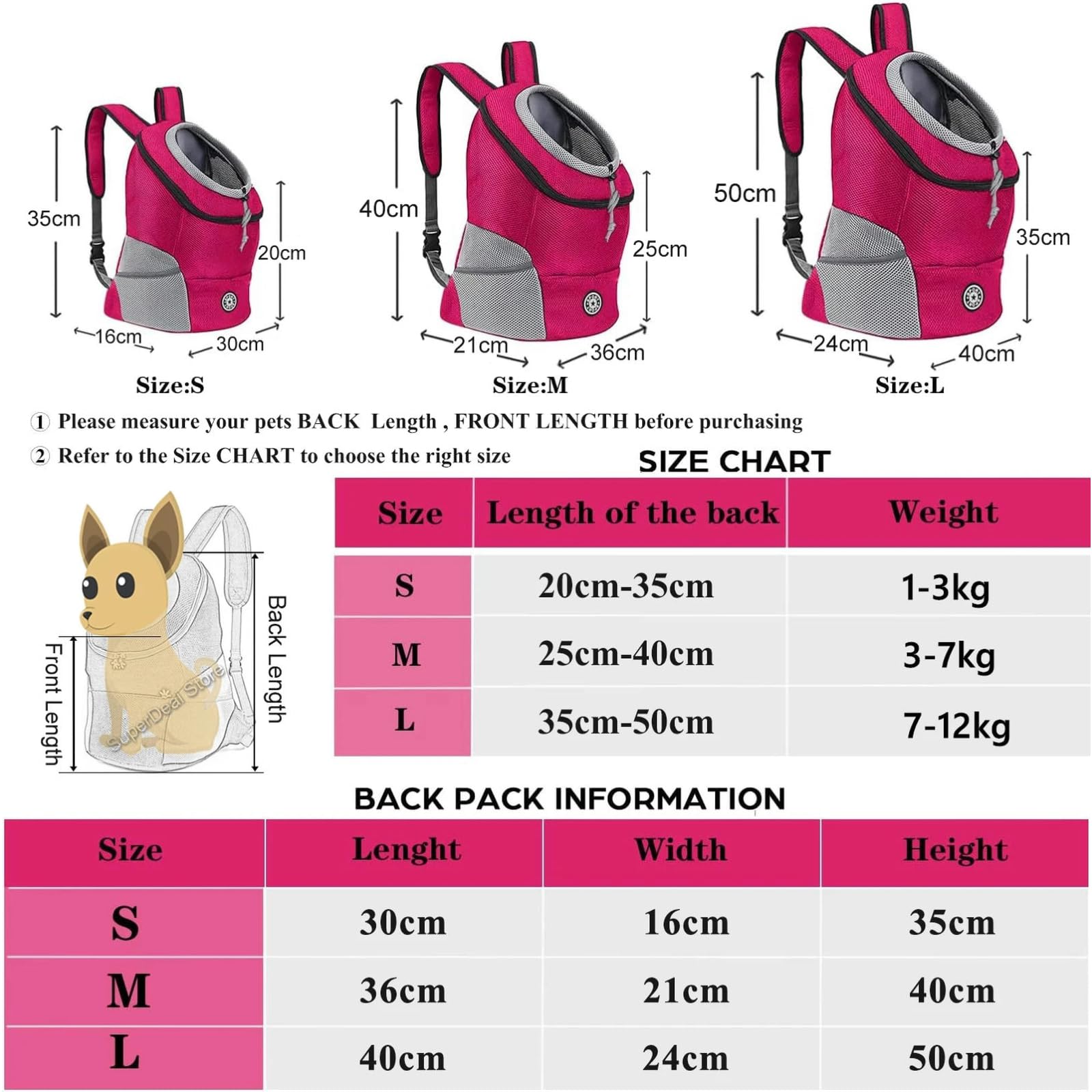Zaino per Cani Zaino da Viaggio Portatile per Cani da Compagnia per Cani da Compagnia per Cani da Campo per Cani da Campo-Verde-M per 3-7 kg