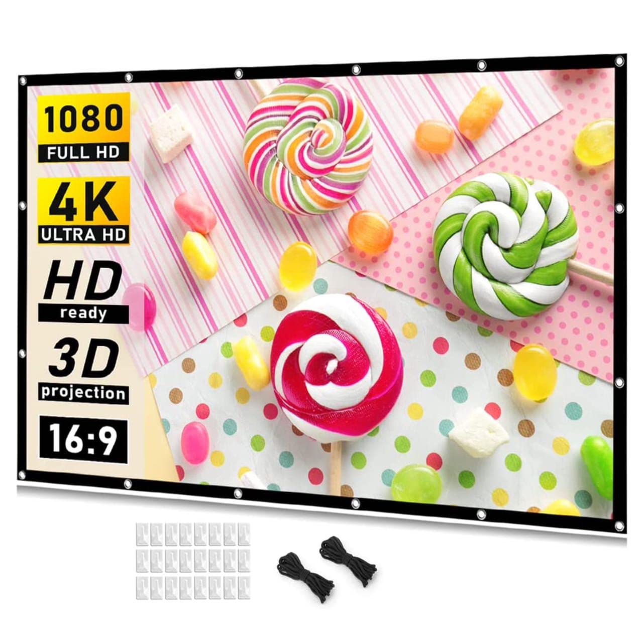 NEXT LIFE Projector Screen 120 inch 16:9 HD Foldable Anti-Crease Portable Projection Movies Screen for Home Theater Outdoor Indoor Support Double Sided Projection (120 inch)