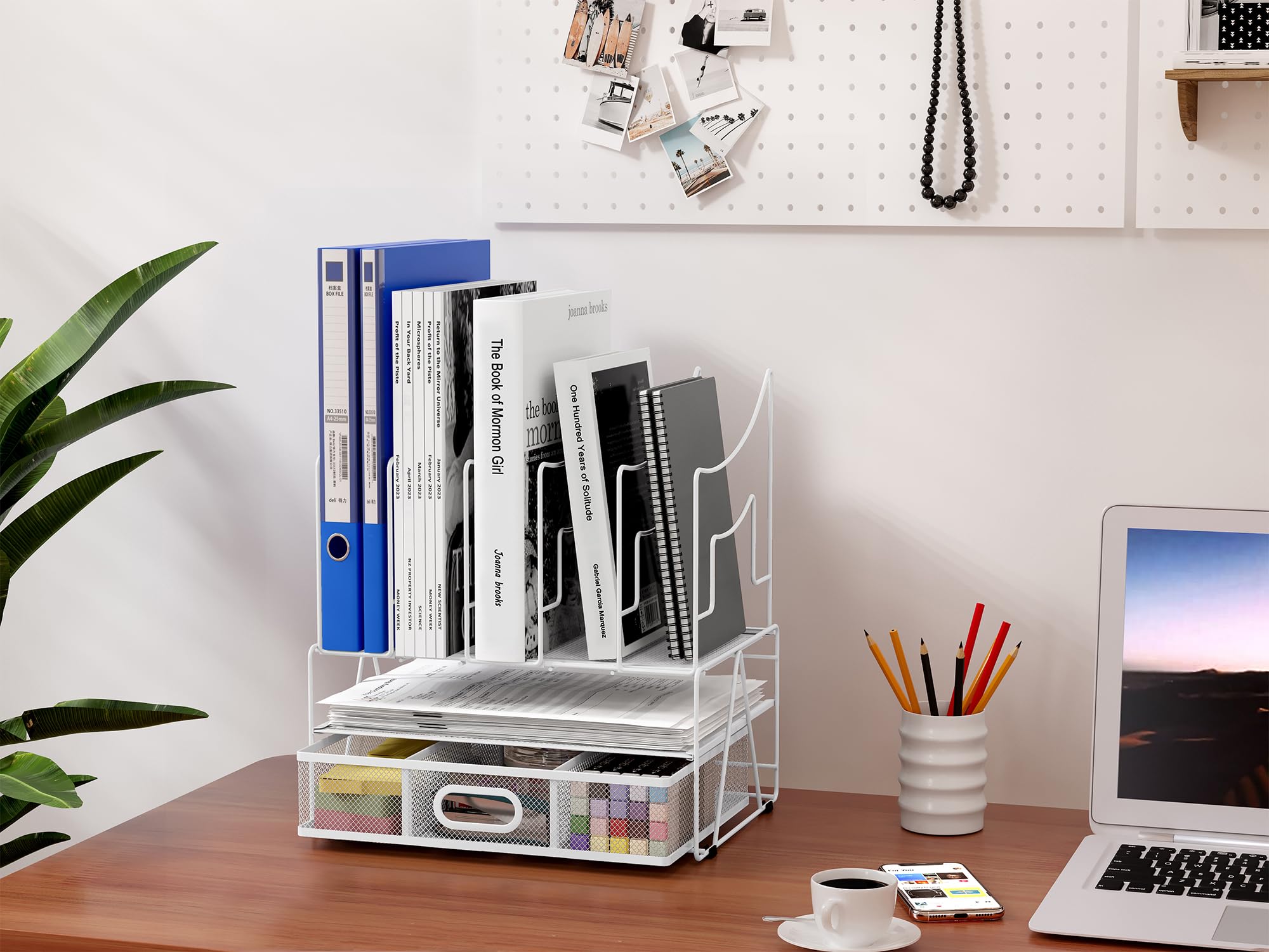 EasyPAG 7 Compartimentos Metal A4 Organizador Oficina Soporte Archivos Clasificador Papeles Almacenamiento Escritorio Estante Carta Bandeja Documentos,Blanco