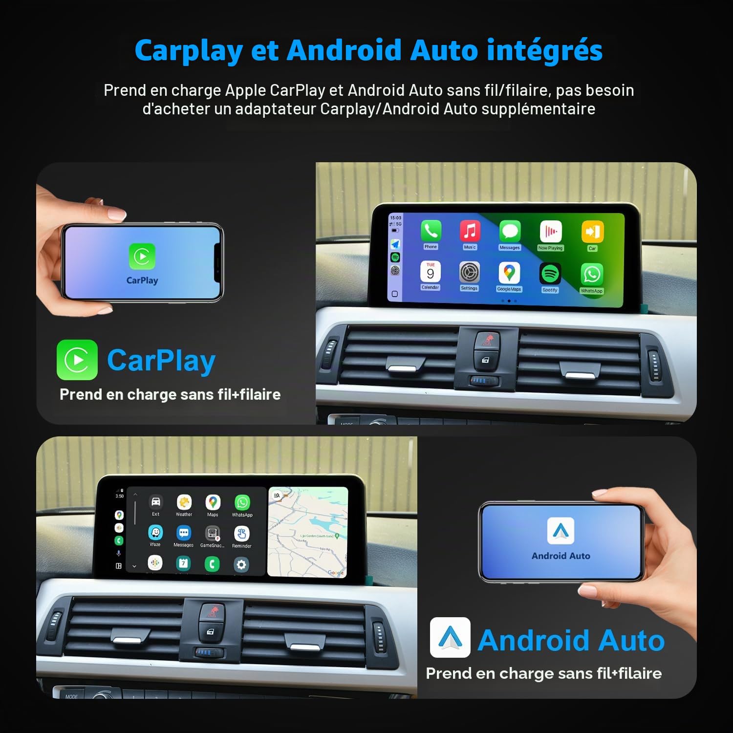 PEMP Écran Linux 10,25 Pouces pour BMW Série 3 F30 2012-2017 système NBT CIC, Compatible CarPlay iOS 26, Android Auto et Mirror Link, fourni avec caméra de recul AHD 720P