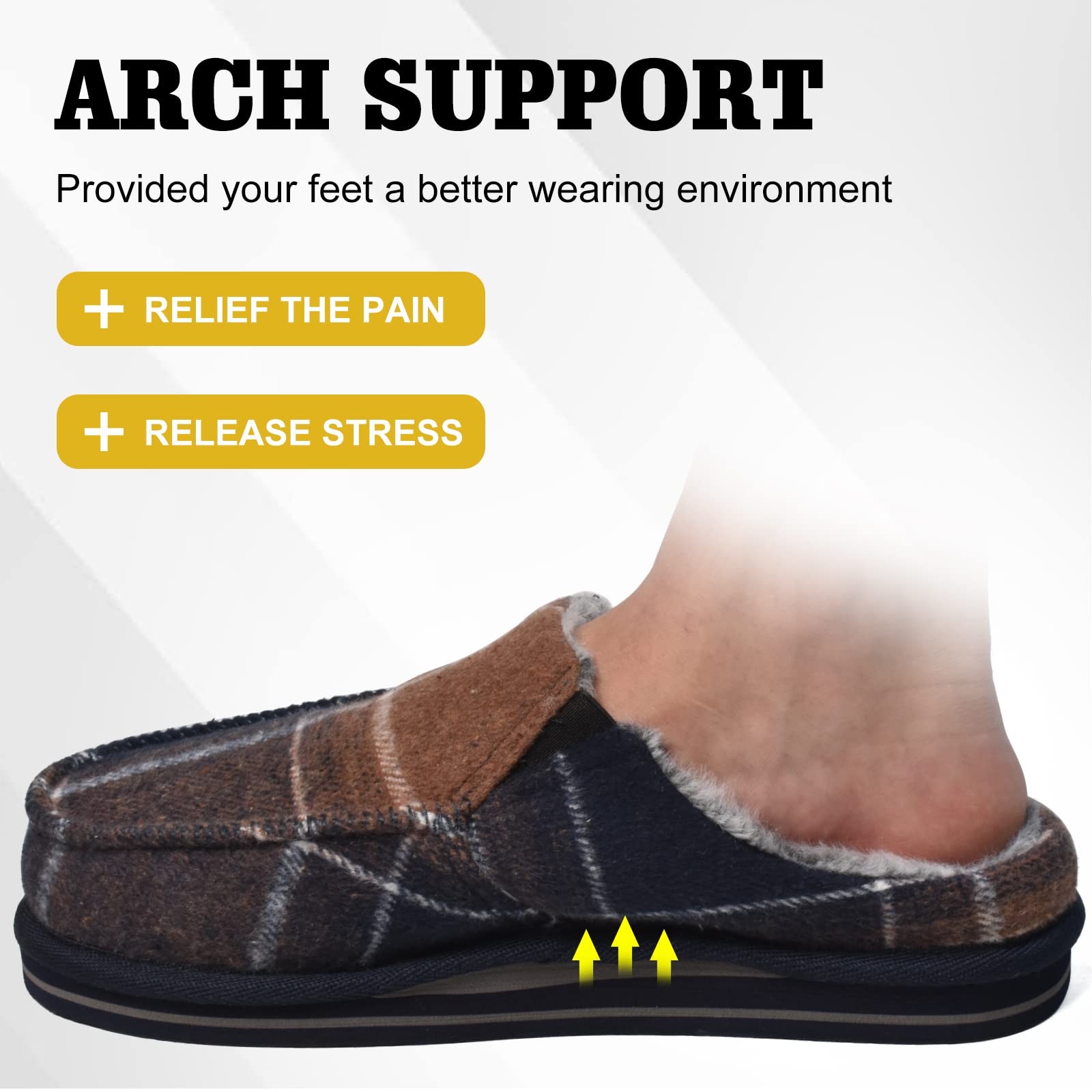 ONCAI Pantofole da Uomo in Comfort Pelo Cotone Strisce Ciabatte da Casa in Lana con Memory Foam Supporto Arco Suola in Gomma Taglia 40-50