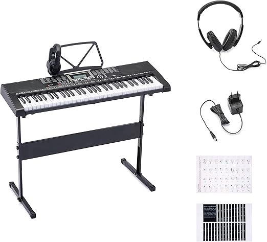 Amazon Basics 61 Keys Portable Digital Piano for Beginners, Built-in Speakers, 255 Sounds and Rhythms, 50 Demo Songs, Music Stand and Headphones Included, Black, 93 x 30.4 x 9.32 cm