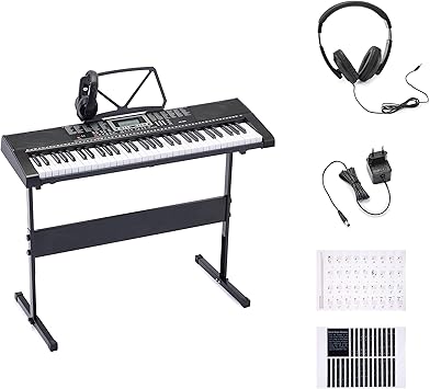 Amazon Basics Portable Electric Keyboard Piano with 61 Full Size Keys, Built-in Speakers, Songs for Learning, Digital Piano, Black