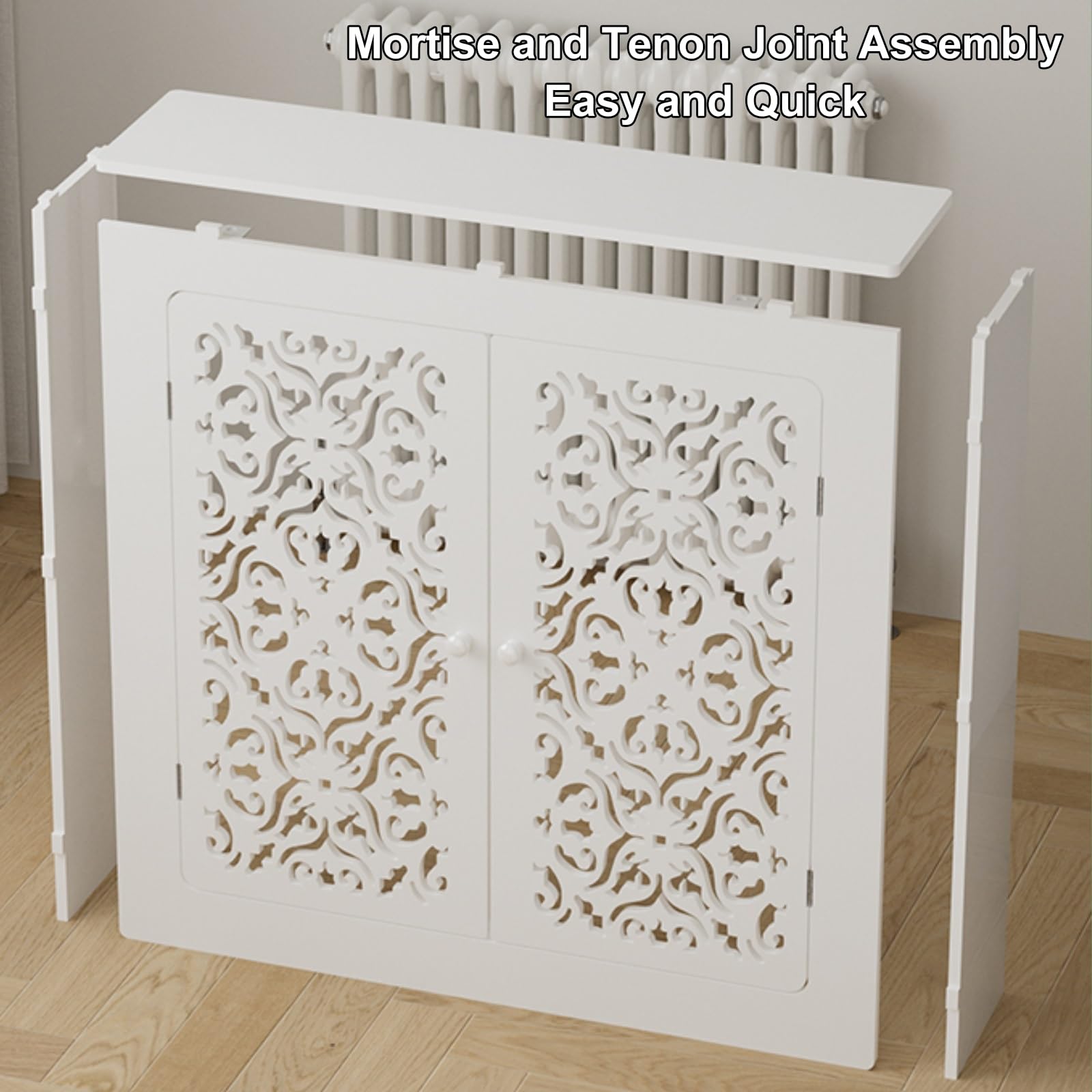 Pogrubiona osłona grzejnika PVC z 2 drzwiami i odpowietrznikiem parowym stylowa osłona grzewcza do domu i biura 70 x 70 x 15 cm (27 x 27 x 6 cali) trwałe rozwiązanie oszczędzające miejsce