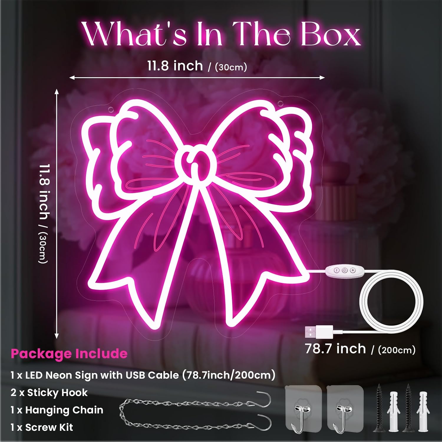 Neon Signs, Neon Sign for Wall Decor, Lamp Gifts for Party, Bar, Wall Art and Game Room Decor, Wedding Birthday Party LED Lights(Pink Bow) - Image 3