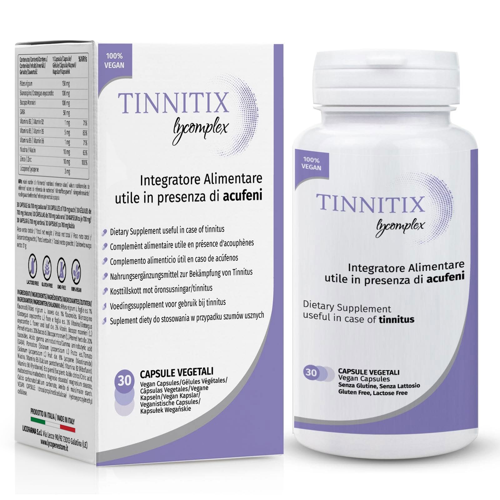 Tinnitix Lycomplex Complément alimentaire en cas d'acouphènes ou tinnitus (bourdonnement des oreilles) | Action relaxante et antioxydante