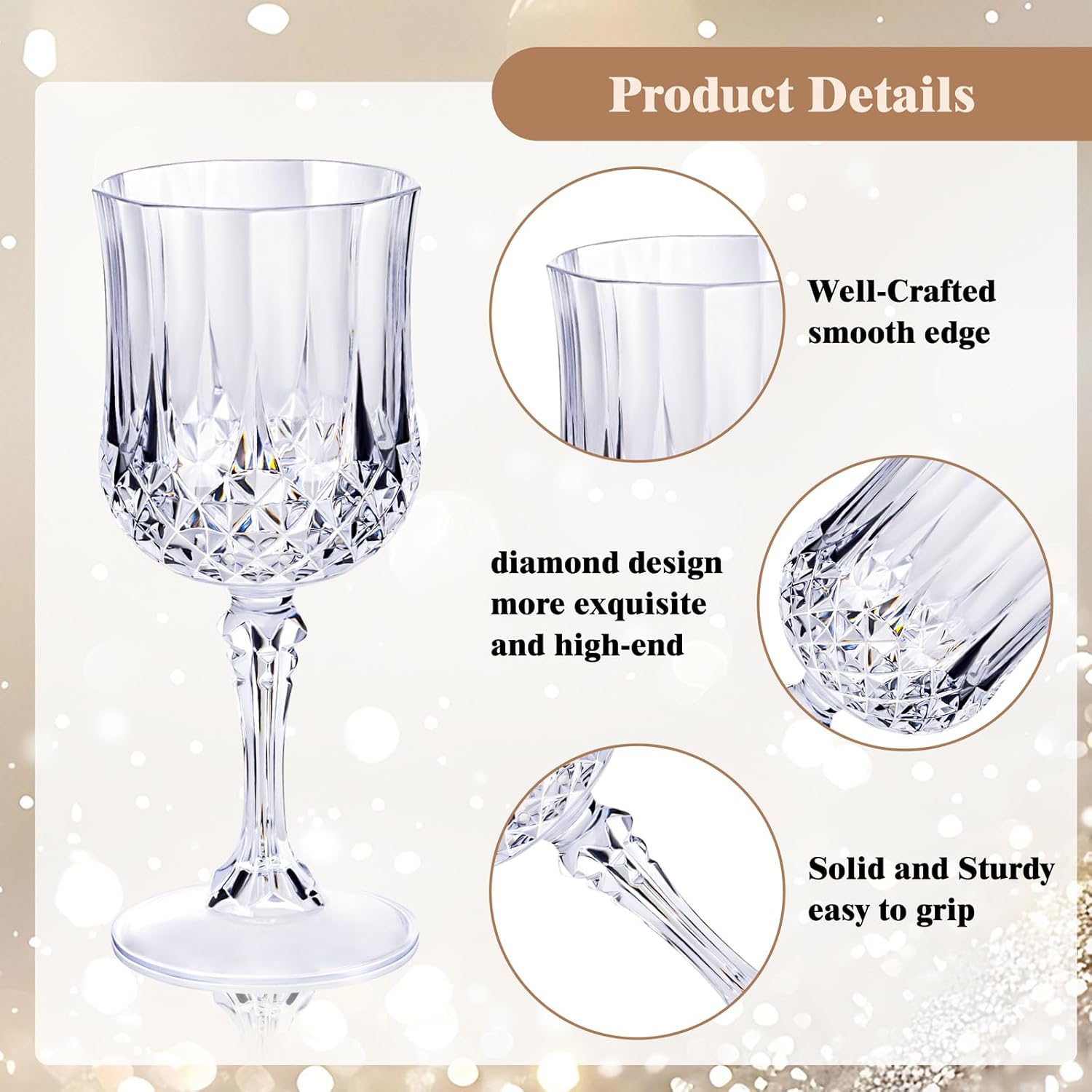 Ciaell 24PCS Plastic Wine Glasses - 7 Oz Plastic Goblets for Party - Clear Vintage Drinking Glasses - Disposable Water Goblets Set for Wedding, Bar, Wine, Beer, Juice, Cocktail, Whiskey - Image 3