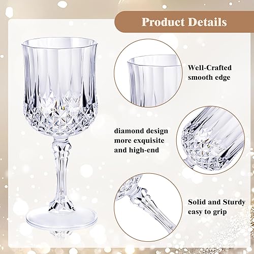 Miniatura 3 de Ciaell 24PCS Plastic Wine Glasses - 7 Oz Plastic Goblets for Party - Clear Vintage Drinking Glasses - Disposable Water Goblets Set for Wedding, Bar,