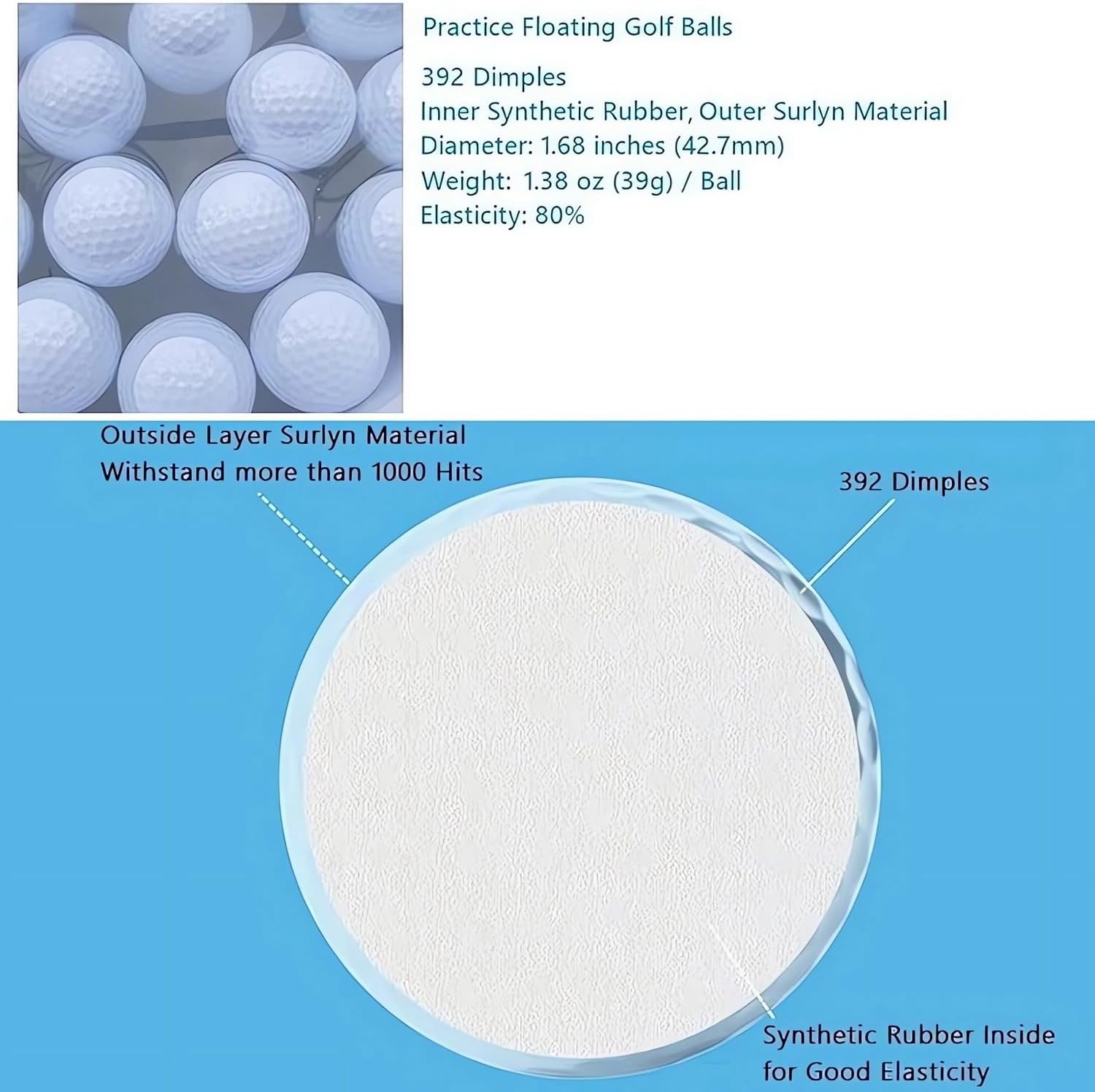 6pcs Colourful Practice Floating Golf Balls, Water Float Floater Ball, Pond or Lake Range Golf Ball, About 10% of It Sits Above Water