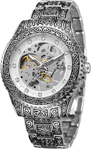 FORSINING Reloj automático con grabado de esqueleto para hombre, resistente al agua, reloj de pulsera de cuerda automática