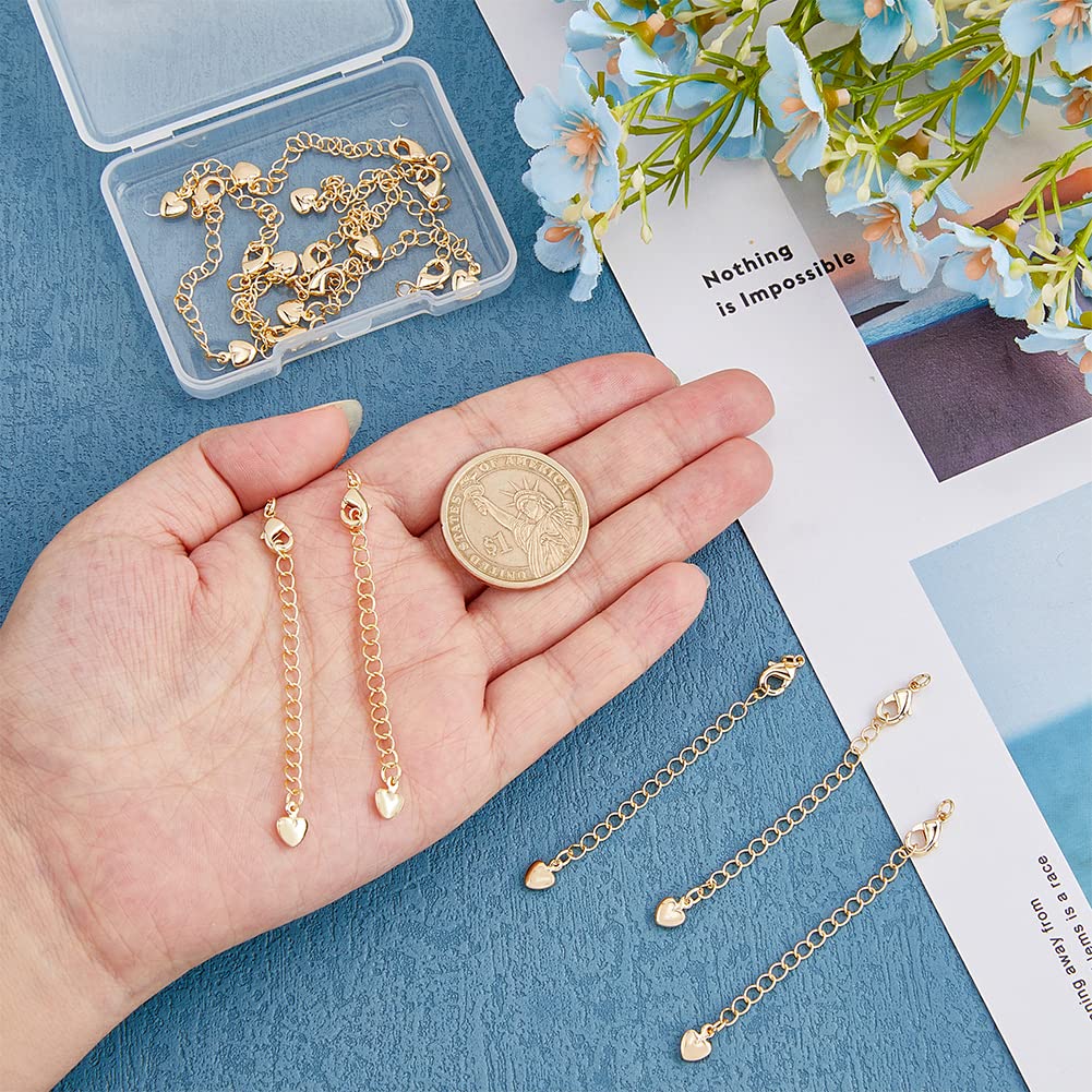 SUPERFINDINGS 14 Pezzi Prolunghe Catena In Ottone Placcato Oro – Con Moschettoni E Cuori - 2