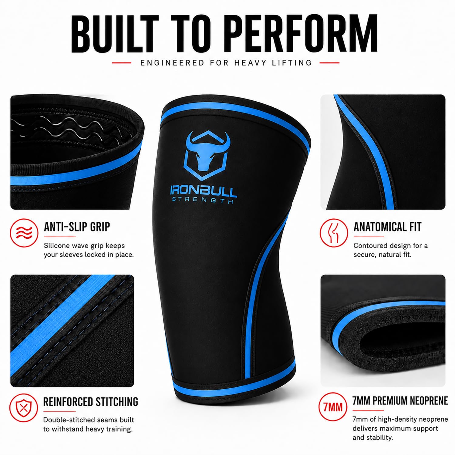 Iron Bull Strength Knee Sleeves 7mm 1 Pair - Compression Brace & Knee Sleeve For Weightlifting Powerlifting & Cross Training - Knee Support for Squats - Men & Women product thumbnail 5
