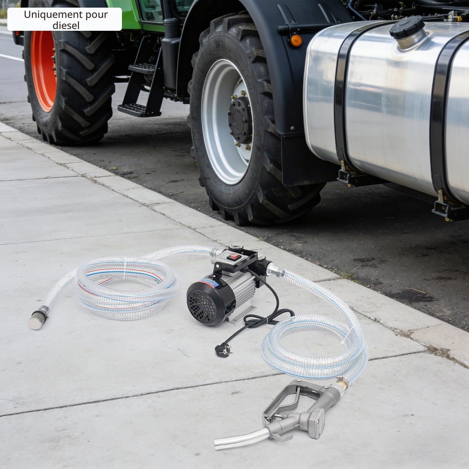 Pompe à gazole 230 V 550 W Pompe à fioul auto-amorçante 60 L/min, pompe de transfert de carburant avec pistolet distributeur et tuyau de 6 m, pompes à carburant pour véhicules, caravanes, navires