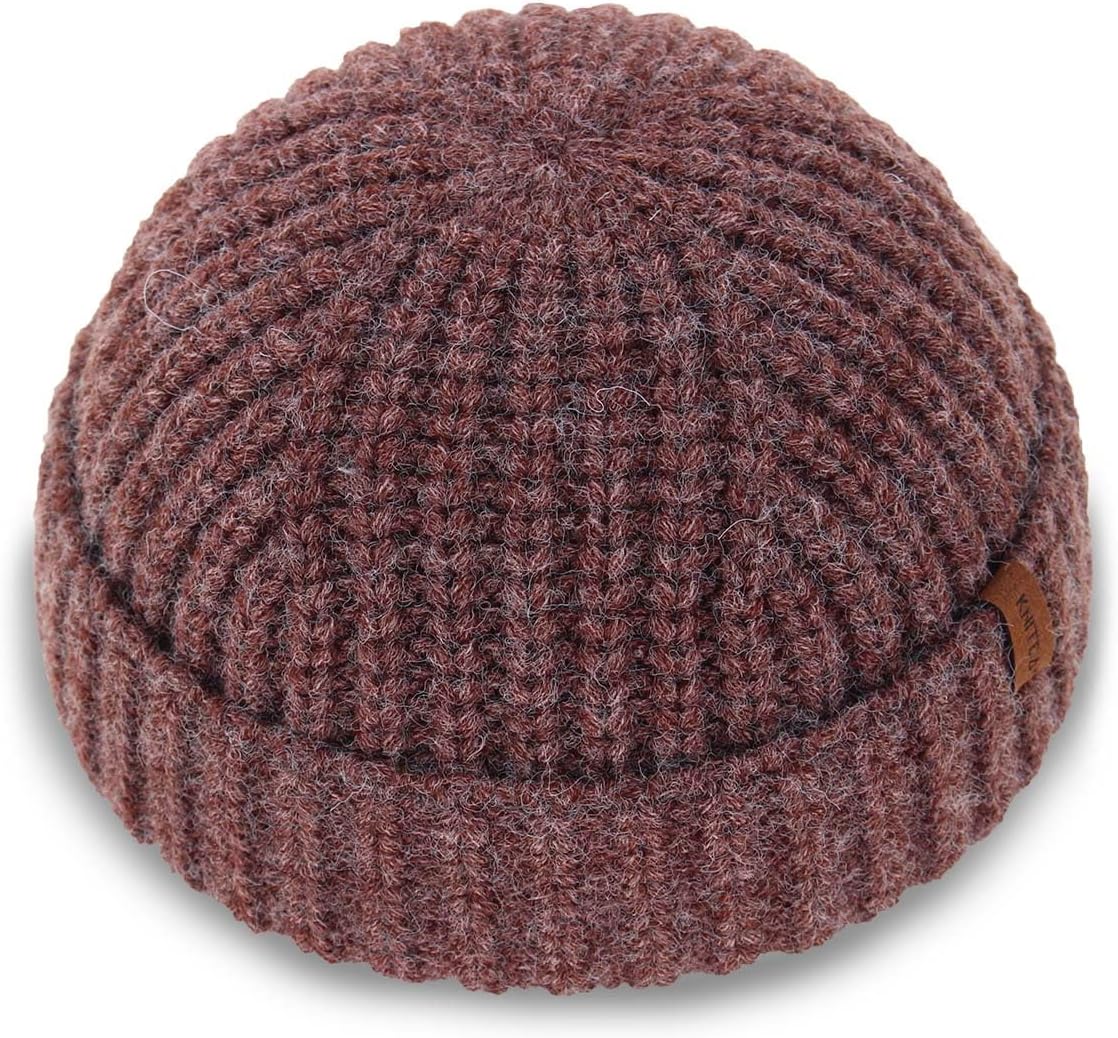 Chunky Wool Fisherman Short Beanie Hats Skull Cap for Men, Mens Thick Skater Streetwear Fishermans Beanie Daily Hat