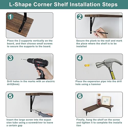 Miniatura 6 de YSBYWSYR Estantes flotantes de esquina montados en la pared juego de 4 estantes colgantes de madera rústica para dormitorio sala de estar baño