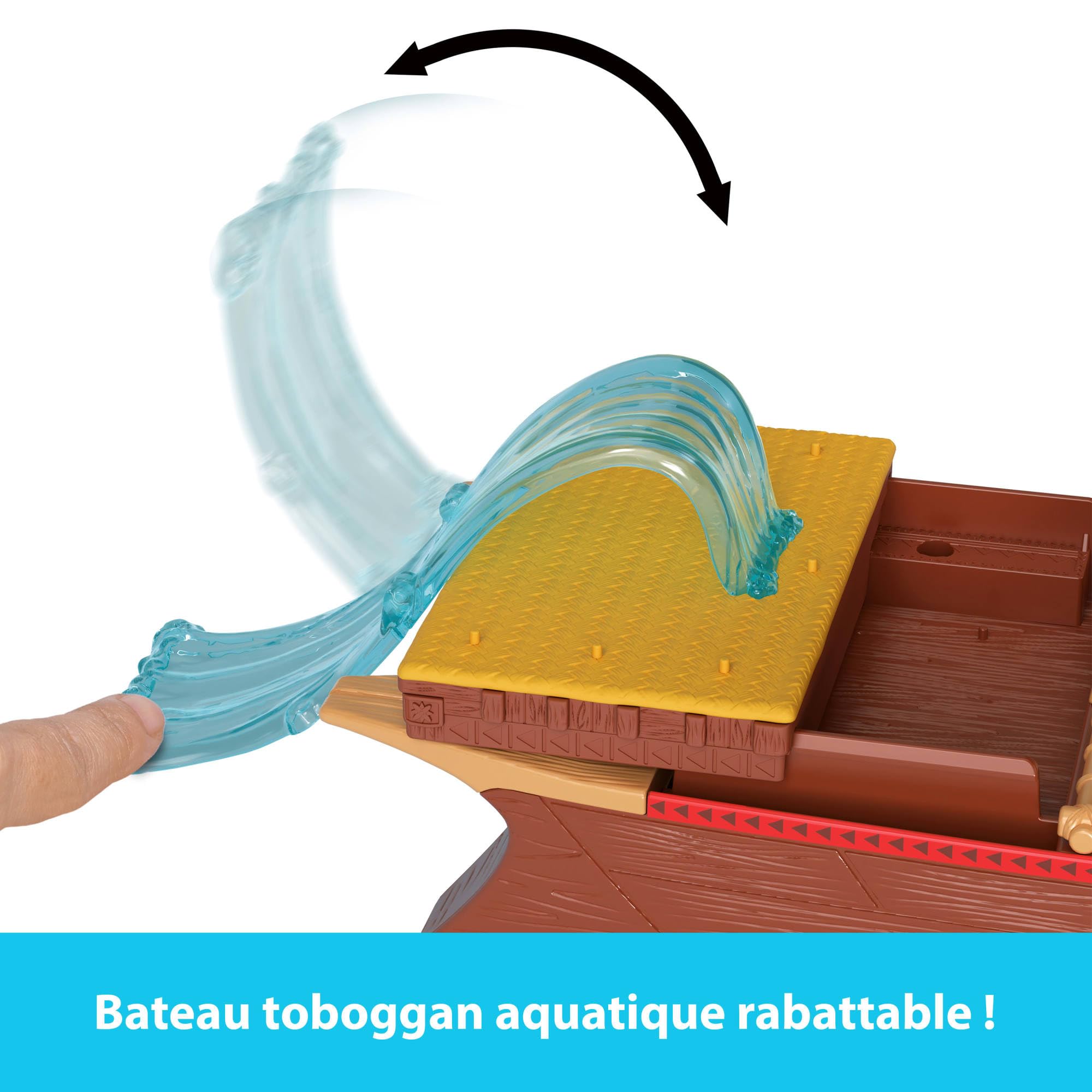 Mattel Disney La Pirogue de Vaiana 2 Transformable Coffret Vaiana 2 avec pirogue flottante, petite poupée Vaiana, 1 ami personnage, 6 espaces de jeu et 10 accessoires, JBT78