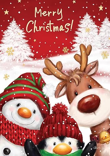 Toland Home Garden 1112752 - Bandera de muñeco de nieve con texto en inglés "Christmas Greetings", doble cara para decoración de casa de pingüinos