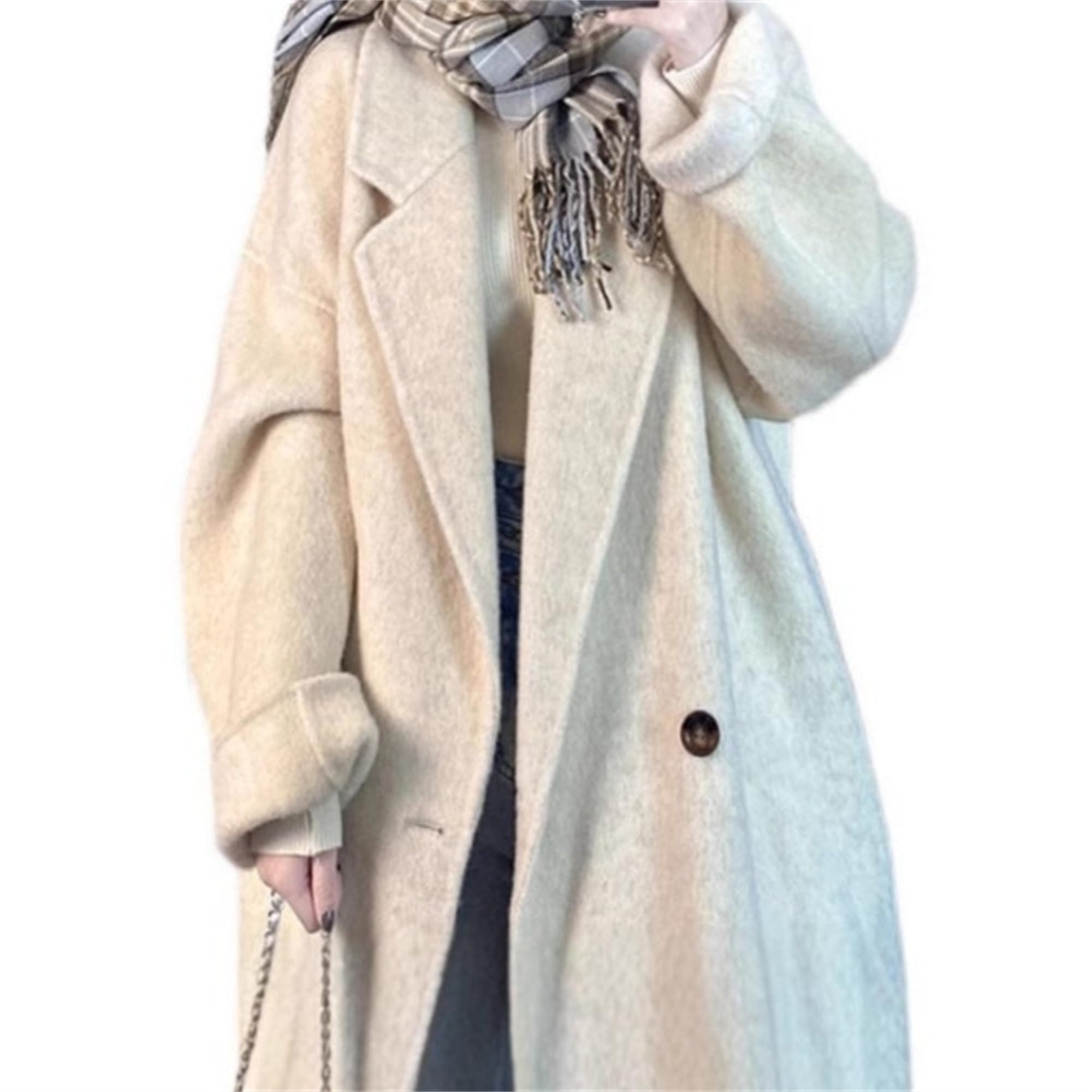 Cappotto invernale da donna in misto lana con doppio petto, lungo, a maniche lunghe e revers a lancia