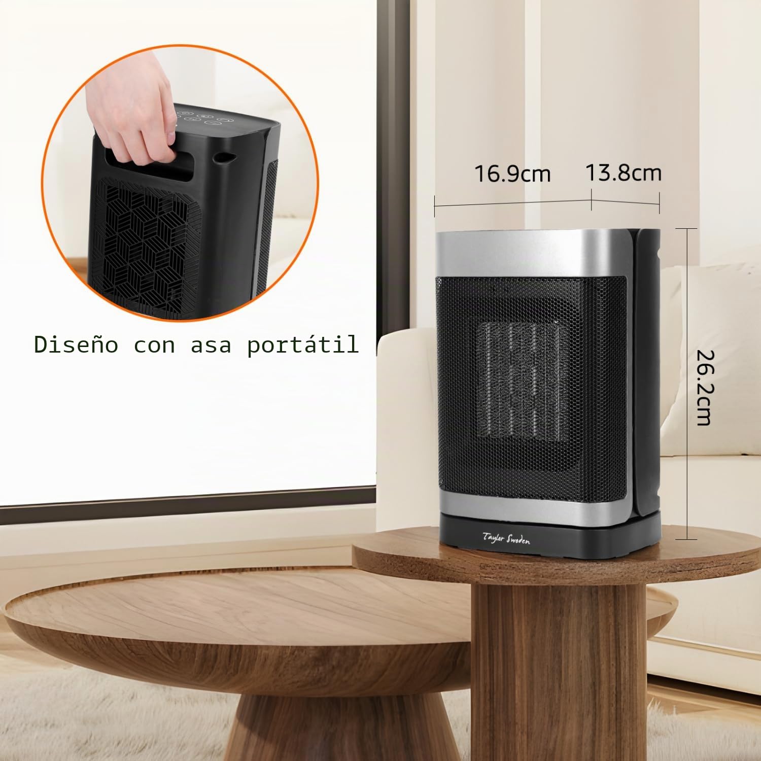 Taylor Swoden Calefactor cerámico PTC 1500W con mando a distancia, pantalla LED, temporizador 24H, oscilante 70º, 3 velocidades y modo ECO. Calentamiento rápido dormitorios, despachos etc, 2 Piezas