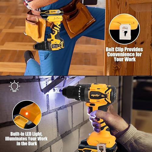 Miniatura 6 de Mellif Taladro de impacto sin escobillas compatible con batería Dewalt de 20 V Max (batería no incluida), portabrocas sin llave de 12 pulgada, 2