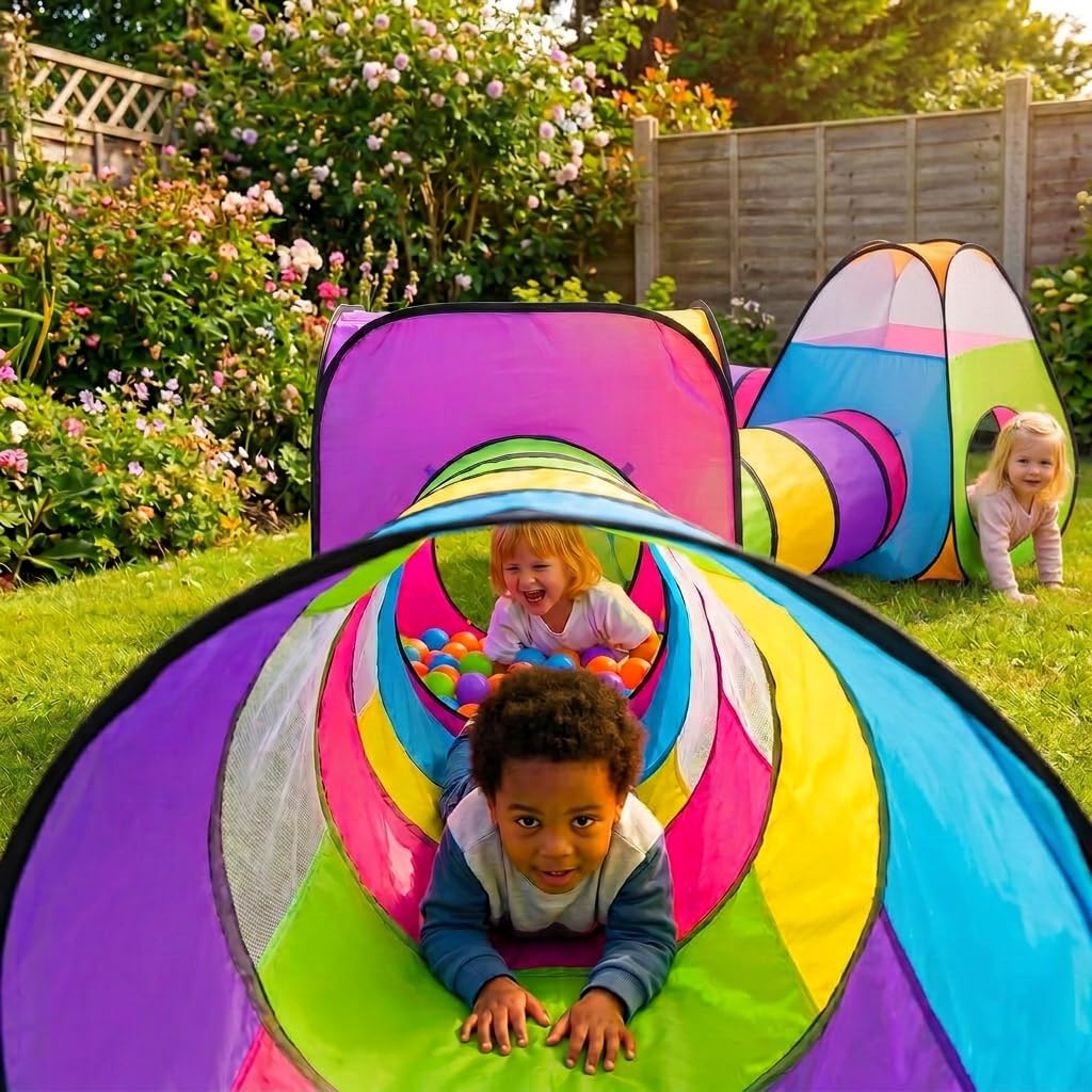 Pop Up Jouer Tente avec Tunnel, Balle Pit pour Enfants, Garçons, Filles, Bébés - Playhouse Intérieur/Extérieur 4 en 1