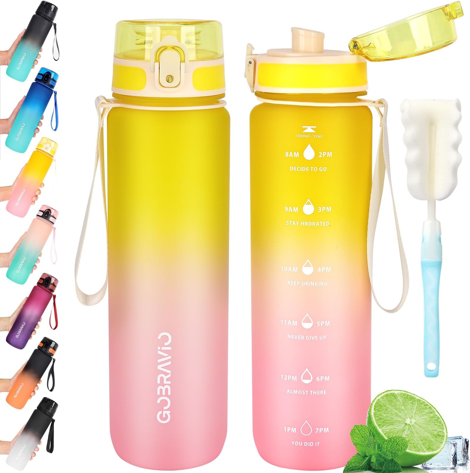 Water Bottle 1L BPA Free Sports Drink Bottle Dishwasher Safe Canteen Bottle Leakproof Motivational Water Bottle with Time Markings