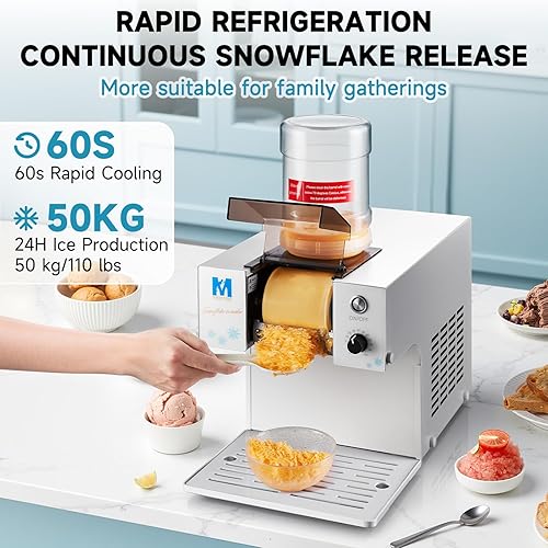 Miniatura 2 de Máquina de hielo de copo de nieve, máquina de hielo afeitado de 260 W para copo de nieve, enfriamiento rápido, material de acero inoxidable de grado