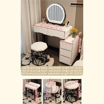 Makeup Vanity Mirror with Lights,Vanity with Chair,Large Vanity Tabel Set,Makeup Table with 3 Lighting Modes Brightness Adjustable,with Drawers and Cabinets,Compact Vanity Set for Small Space(Light wh