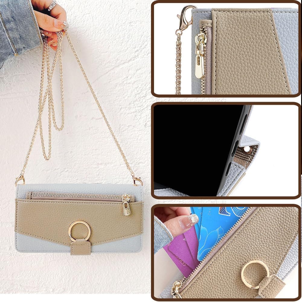 for Redmi 9/Redmi 9 Prime/Xiaomi Poco M2 Wallet Case with Crossbody Strap, PU Leather Magnetic Flip Cover Card Holder Kickstand Mirror Shockproof Phone Case for Women Blue