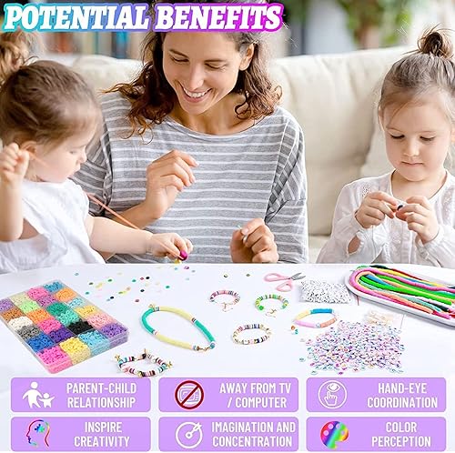 Miniatura 6 de 4000 cuentas de arcilla blanca de 0.236in para hacer joyas, pulseras, collares, aretes, cuentas de pulsera blancas, cuentas Heishi, cuentas de