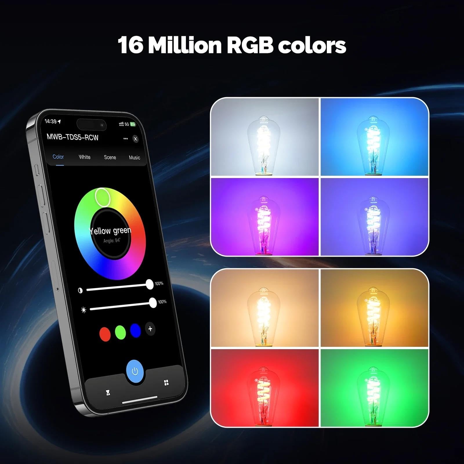 Lampadina LED Tuya Smart ST64 Edison WiFi Dimmerabile 16M Colori RGB 2700K-6500K Compatibile con Alexa Google Home,3pcs
