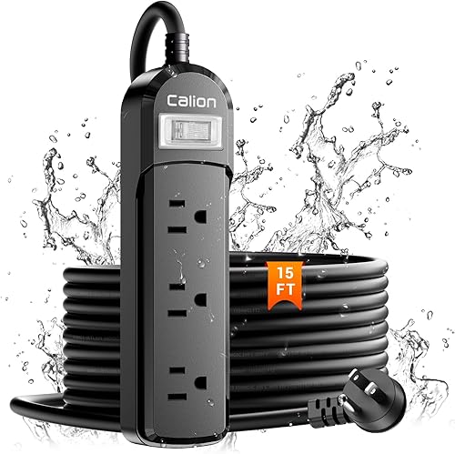 Miniatura 10 de VNJ Regleta de alimentación para exteriores con 3 salidas de CA, protector contra sobretensiones impermeable IPX6, diseño de bloqueo de seguridad y