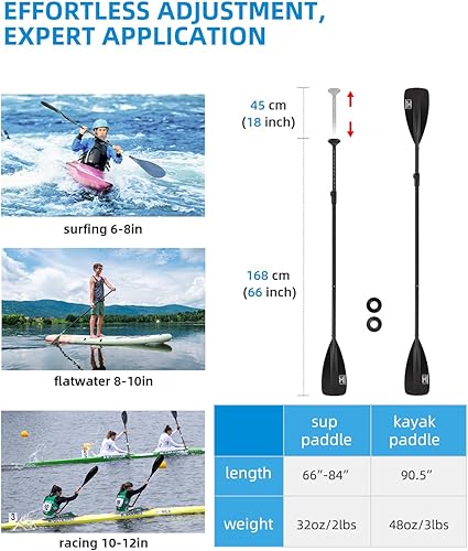 Miniatura 2 de OCEANBROAD SUP Paddle - Remo ajustable para kayak de paddleboard, eje de aleación de aluminio ajustable con cuchillas de nailon reforzado