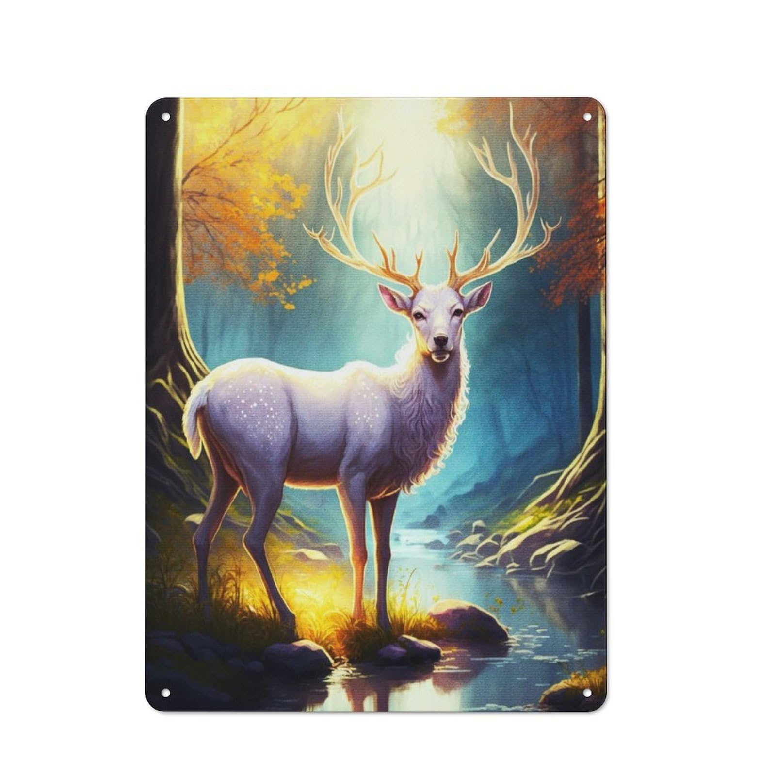 Vintage Tin Sign 40x30cm with Deer In Forest for Hobby Room Or Studio, for Studio Owners Refreshing A Room in Autumn