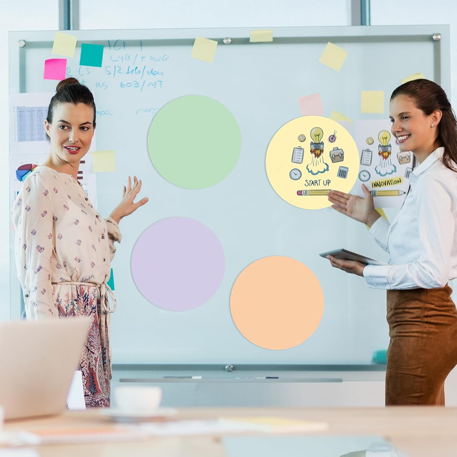 Lincia 36 Pack Colorful Erase Dots Circles 10.5 Inch Removable Vinyl Spot Dry Erase Desktop Writing Spots Set for 100th Day of School Classroom Table Teacher Students Home Desk Wall (Multicolor)