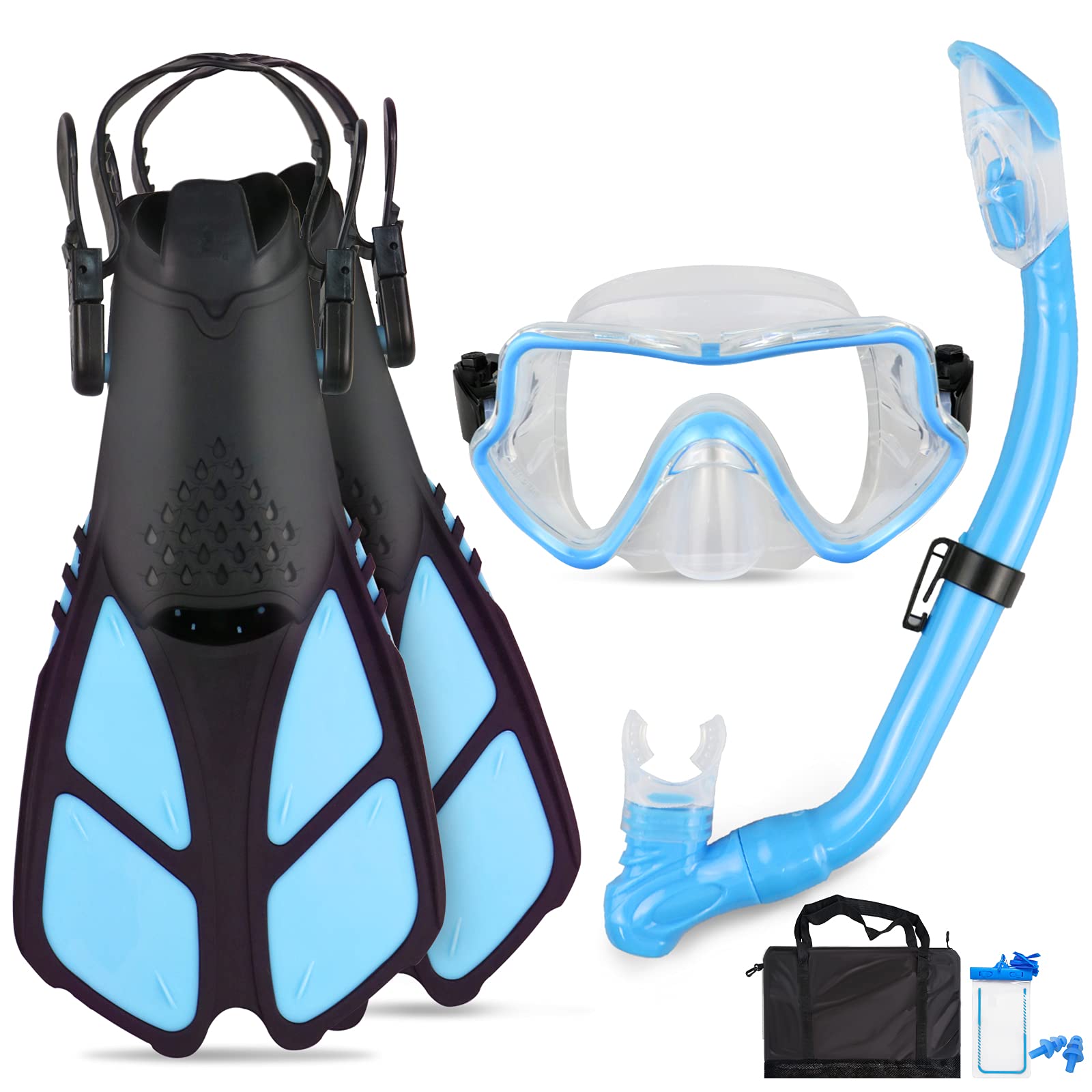 Kids Mask Fin Snorkel Set for 5-13 Years Old Boys and Girls with Panoramic Snorkel Mask Diving Goggles Dry Top Snorkel and Adjustable Fins